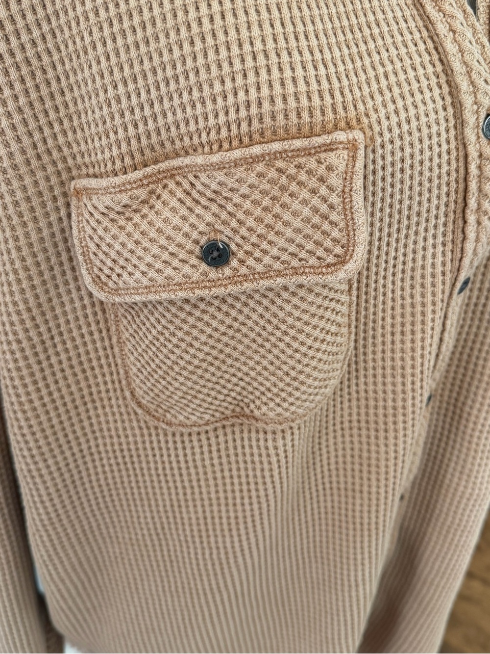 Aerie Women’s Waffle-Knit Button-Front Sweater Shirt in Beige Tan - Picture 3 of 6